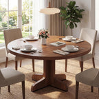 GarveeHome Kitchen Table for 4-6 People, Dining Table, Round Dining Room Table for Kitchen, 47 Inch Round Table for Dining Room, Walnut