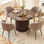 47" Round Dining Table for 4, Modern Farmhouse Kitchen Table, Walnut Wood Veneer Tabletop with Wood Strip Base, Kitchen & Dining Room Table