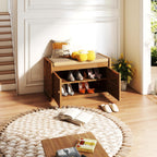 Wilk Shoe Storage Bench, 2-Tier Shoe Cabinet with Padded Seat Cushion, Bamboo Entryway Bench with 2 Doors (31.49’’(L) x13.78’’(W) x18.9''(H))