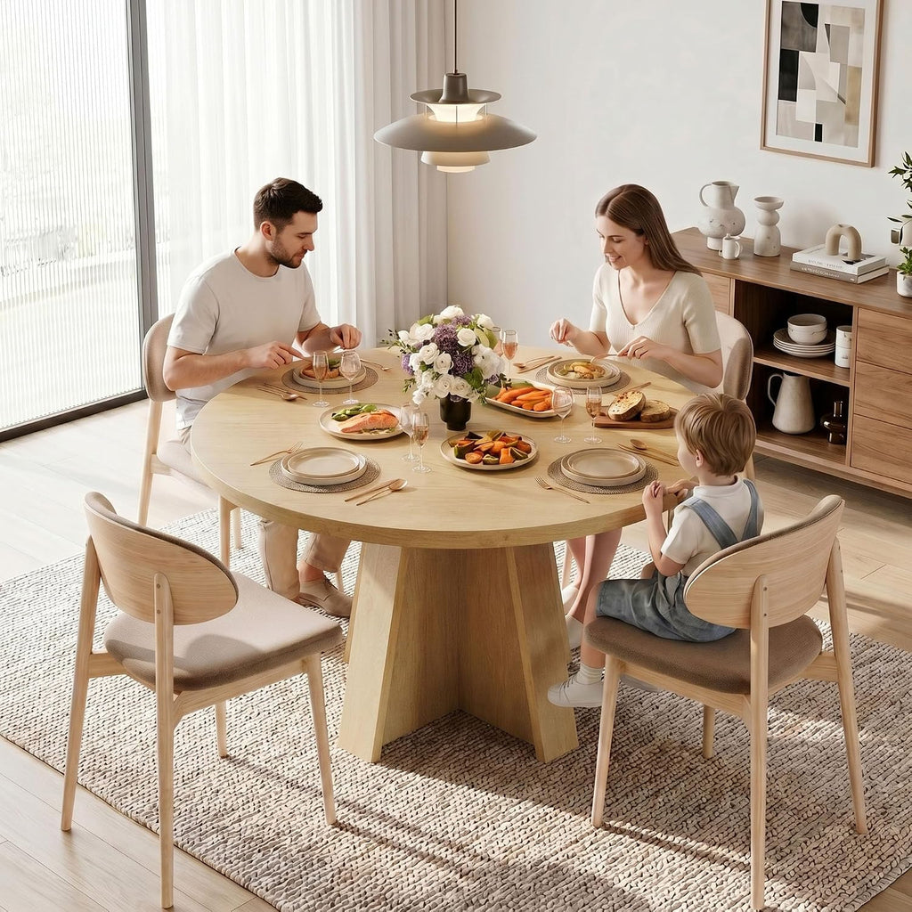 iPormis 47-Inch Round Dining Table for 4-6 People, Modern Wooden Kitchen Table for Dining Room, Farmhouse Circle Dinner Tables Furniture for Kitchen Living Room, Natural