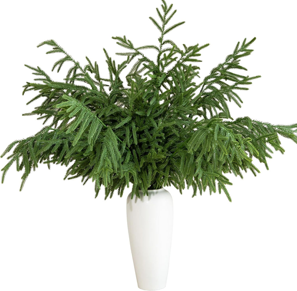 10 Pcs 36 Inch Artificial Norfolk Pine Stems Faux Christmas Greenery Evergreen Pine Branches Realistic Fake Cedar Pine Picks Winter Greens for Vases DIY Garland Wreath Home Holiday Decor