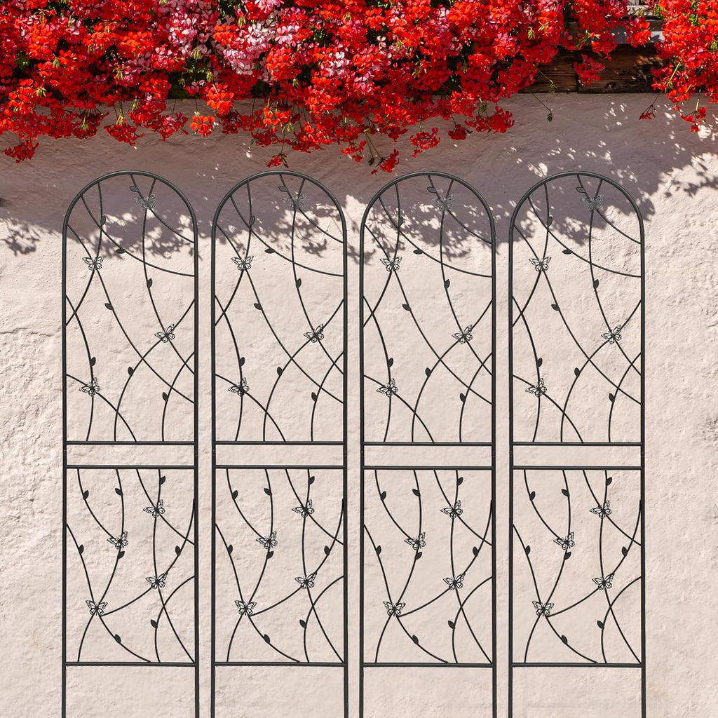6 Pack Metal Garden Trellis 86.7" Tall Outdoor Climbing Plant Support for Roses, Flowers, Rustproof Durable Black Galvanized Tube, Lawn Garden Fence Decor Screen, 86.7" H