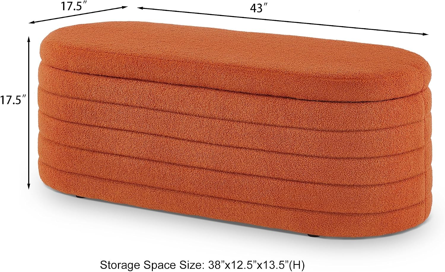 extrasleep Modern 43" Oval Storage Ottoman Bench with Safety Hinge, Upholstered Teddy Fabric End of Bed Bench with Hidden Storage, Comfy Foot Rest for Bedroom Living Room, Entryway Bench, Orange