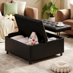 Black Leather 36 Inch Extra Large Lift Top Living Room Storage Ottoman | LINLUX Tufted Upholstered Shoe Storage Entry Bench, Bed Benches For Foot Rest, Lift Footrest For Dorm Bedroom Office