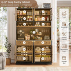 HOSTACK 75" Kitchen Pantry Storage Cabinet, Coffee Bar Hutch Cabinet, Brown | Tall Pantry Cabinet with Charging Station / Wide Countertop / Glass Doors / Wine Rack / Cup Holder / Drawers, Dining Room