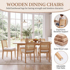HNY Modern Farmhouse Rattan Dining Chairs Set of 4 Beige Chenille Upholstered Dining Room Chair with Cane Back Mid Century Natural Wood Kitchen Chairs, Boho Accent Wicker Woven Chairs for Living Room