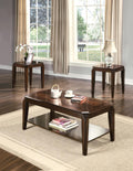 Polay 3-Piece Coffee and End Table Set with Parquet Design | Rich walnut finish, parquet pattern tops, sturdy wooden aprons (79mm thick), tapered legs, perfect for living rooms.