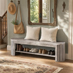 Tribesigns 63'' Shoe Storage Bench,Wooden Narrow 2-Tier Entryway Bench with Secure Rounded Edges,End of Bed Bench with Adjust Foot Pads for Entrance,Bedroom,Living Room (Gray)