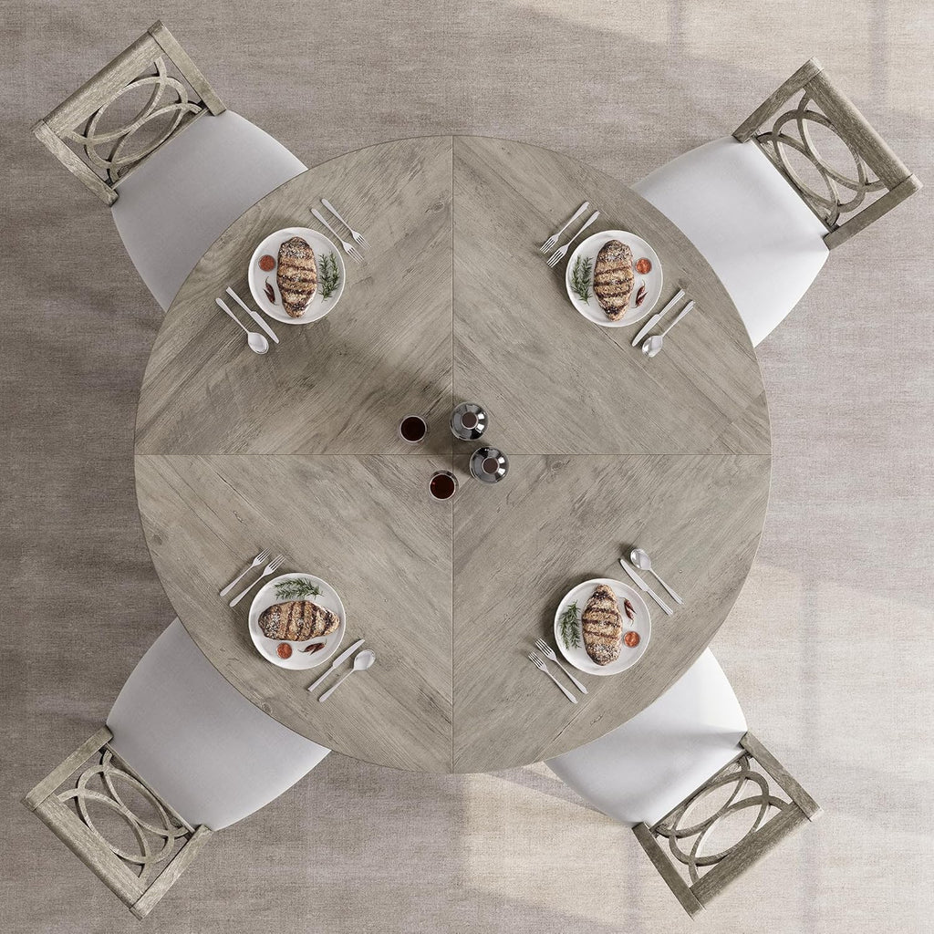 GAOMON 47 Inch Round Dining Table for 4-6 People, Circle Dinner Table with Wooden Cross Pedestal Base, Farmhouse Kitchen Furniture for Dining Room, Living Room, Kitchen (Table Only) - Grey