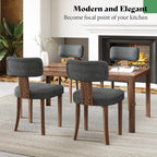 AMERLIFE Kitchen Chairs, Set of 4 Modern Linen Chairs with Upholstered Curved Backrest & Seat, Hardwood Frame, Dark Grey