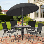 Shintenchi 6 Piece Patio Dining Set with Umbrella, Outdoor Furniture Set with 4 Folding Chairs and Tempered Glass Top Dining Table fot Lawn Backyard Garden Porch Black