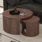 Round Nesting Coffee Table Set 2 with Storage for Small Space, Walnut | Wood Round Center Table Set 2, 2-piece Small Stacking Side Table with Wood Top, Versatile for Bedroom Balcony Apartment