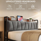 LIKIMIO Queen Size Bed Frame with Storage Headboard and Charging Station