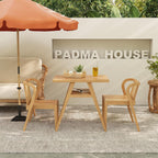 PADMA HOUSE Bistro Stacking Table Chair Set of 3, Wood Rattan Small Dining Table & Chair Set, Nesting Table Chair Set for Tavern, Balcony, Dining, Indoor, Patio-Natural Wood Color