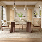 71" Modern Sintered Stone Dining Table for 6-8, Solid Wood Base Rectangular Kitchen Table, Mid Century Dining Room Table for Spacious Home
