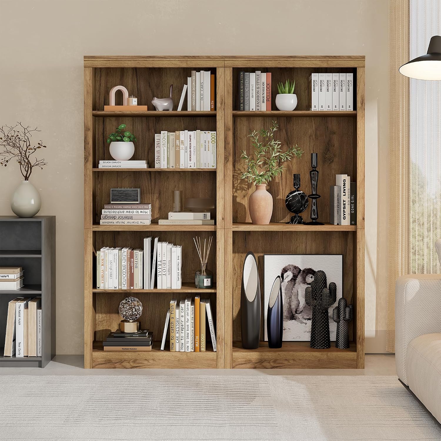 GarveeHome 71 in Tall Bookcase,Wooden Bookshelf with 5 Tiers, Modern Book Shelf in Swedish Oak, Floor Standing Display Shelves for Bedroom, Living Room and Office for Home