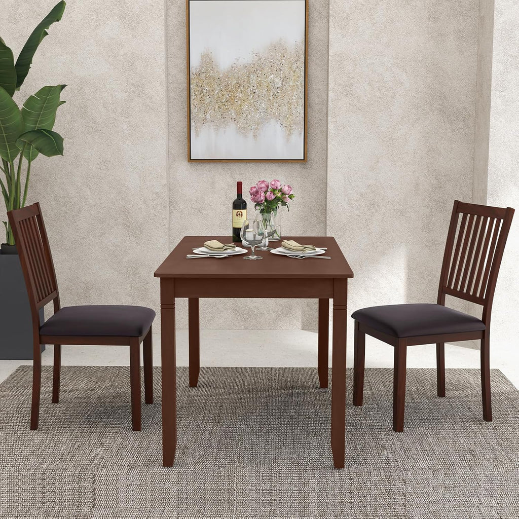 Giantex Wooden Dining Chairs Set of 4, Upholstered Kitchen Chairs w/Slat Back, Wear-Resistant PVC Leather, Rubber Wood Legs, Farmhouse Dining Side Chairs for Dining Room, Living Room, Espresso