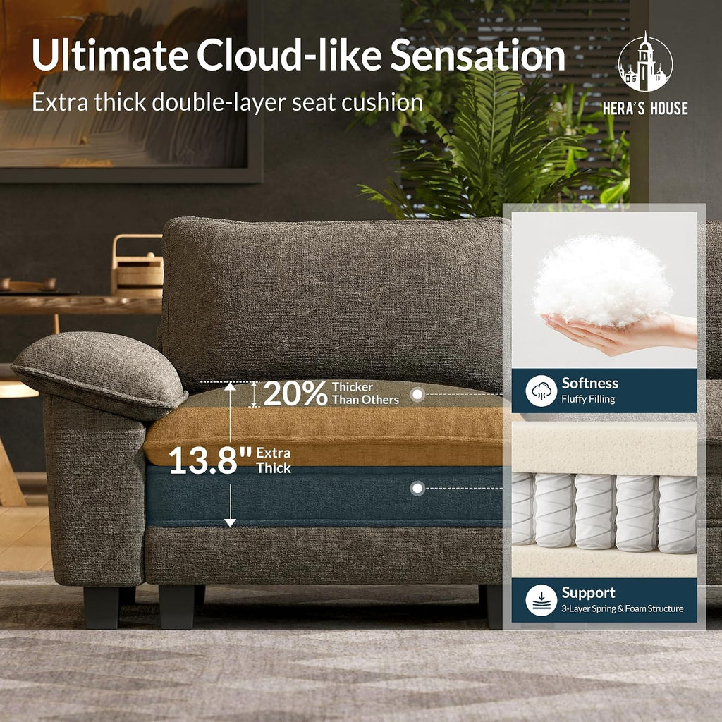 HERA'S HOUSE 3 Pieces Modular Sectional Couch Set with Armchair Loveseat | Modern 6-Seater Cloud Sofa Set , Smoky Grey, Wider Armrest, Deep Seat, Soft Chenille Furniture Set for Living Room