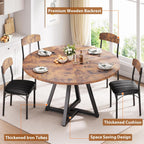 Jocoevol 51“ Round Kitchen Dining Room Table for 6-8, Circle Dining Dinner Table with Pedestal Metal Frame, Space Saving Wood Industrial Furniture for Small Space (Rustic Brown)