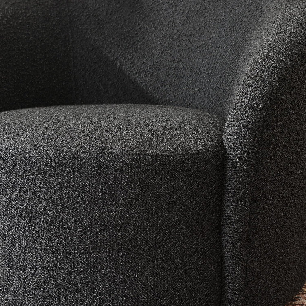 KINWELL 34" W Swivel Barrel Chair Set of 2, Mid Century Modern Round Upholstered Boucle Swivel Accent Chairs, No Assembly Sofa Chair for Living Room Bedroom Reading, Black