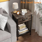 VECELO Nightstands, Industrial Side Table/End Tables with Drawer and Storage Shelf, Night Stands for Bedroom, Living Room, Wood Metal Furniture, Easy Assembly,Gray,1 Set