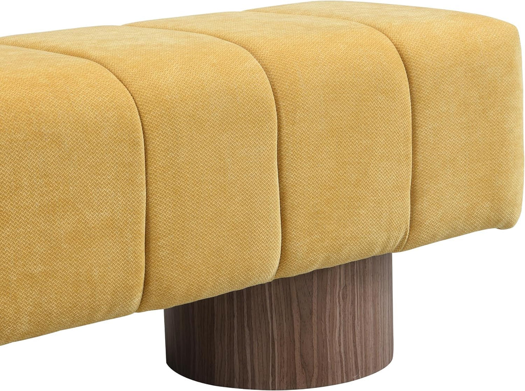 Merax 50" Upholstered Chenille Dining Bench Entryway End of Bed Ottoman Bench for Living Room Bedroom Dining Room, Wood Leg, Bear 300 LBS, No-Assembly (Yellow)