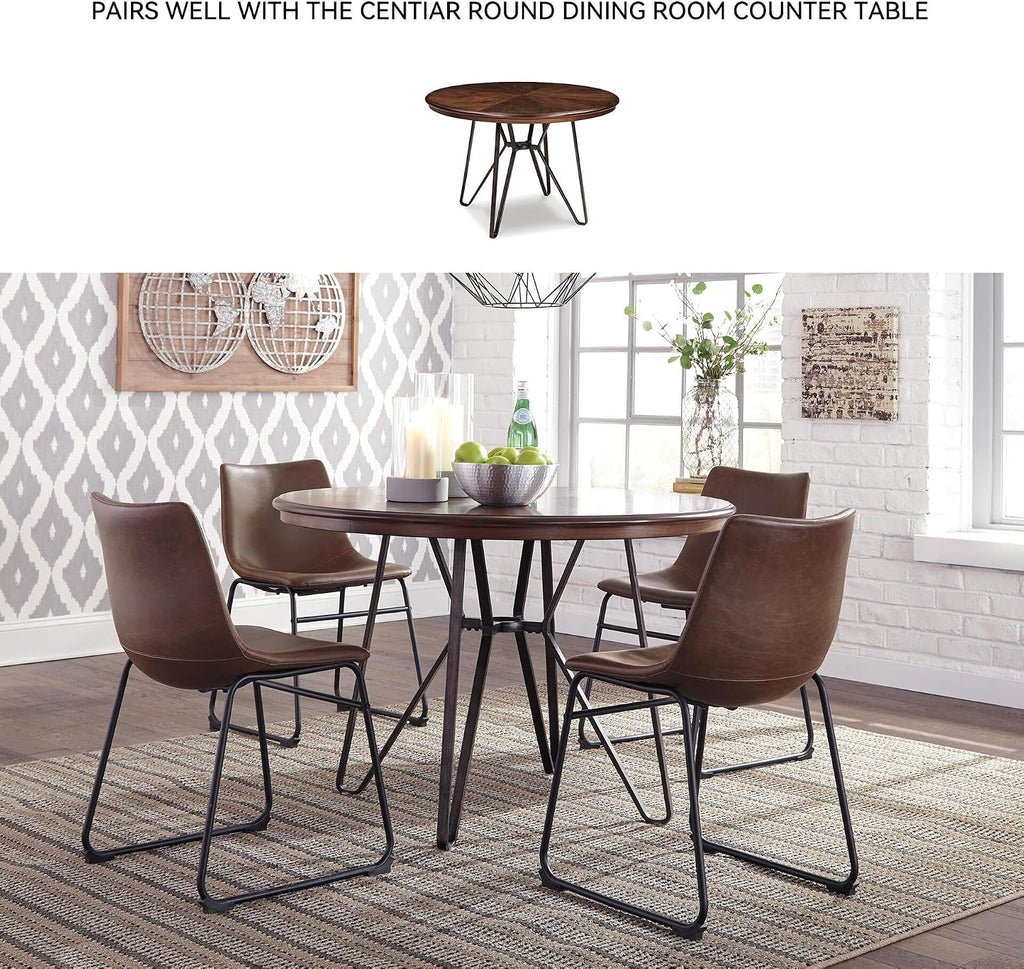 Signature Design by Ashley Centiar Mid-Century Dining Chair Set of 2, Brown | Contoured faux leather bucket seats, Matte black tubular metal base, Optimized for compact kitchen and eat-in spaces
