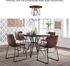 Signature Design by Ashley Centiar Mid-Century Dining Chair Set of 2, Brown | Contoured faux leather bucket seats, Matte black tubular metal base, Optimized for compact kitchen and eat-in spaces