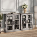 BELLEZE Set of 2 Glass Display Cabinet, 36" Tall Cabinet with Shelves and Glass Doors for Entryway, Living Room, Hallway, or Kitchen - Ashford (Gray Wash)