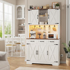 70.9" Tall Kitchen Pantry Cabinet with LED Light & Charging Station, Farmhouse Kitchen Hutch with Large Countertop & 10 Hooks, Kitchen Cabinet Storage with Drawers for Living Room, Dining Room, White