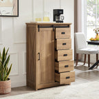 Elountik Farmhouse Modern Tall Dresser with Sliding Barn Door and 5 Drawers, Storage Organizer for Bedroom, Living Room, Hallway, Kids Room in Oak Finish