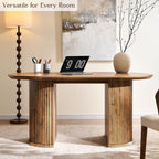 T4TREAM Fluted 63" Oval Dining Table for Kitchen Living Room, Rustic Brown