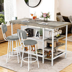 DKLGG 3 Piece Dining Table Set for 2,Kitchen Island with Seating & Storage,Industrial Bar Table and Chairs Set,Space-Saving Pub Table Set for Small Space (Grey)