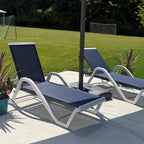 PURPLE LEAF Lounge Chair Outdoor Set of 2 w/Armrest for Poolside Navy Blue | Quick & Easy Assembly, Quick-dry Mesh Keeps You Cool, UV-proof Weave Keeps Color Vivid, Rustproof Frame Lasts Years