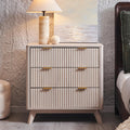 T4TREAM 32" Large Fluted Nightstand with 3 Drawers, White Alder | Oversized, Mid Century Modern, Curved Profile, Metal Handles, Smooth Slides, Spacious Drawers, for Bedroom, Living Room