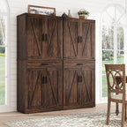 Hlivelood 72" Tall Farmhouse Kitchen Pantry Cabinet with Drawer, Rustic Wood Cupboard Storage Cabinet w/Organizer and 4 Barn Doors, Storage Cabinet for Kitchen, Dining Room, Living Room, Brown