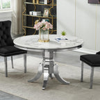 45 inch White Marble Round Dining Table for 4 to 6, Modern Round Dining Table with Faux Marble Top & Silver Stainless Steel Y Base, Luxury Marble Kitchen Dining Room Table for Dinette Party Gathering