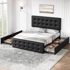 IDEALHOUSE Queen Size Bed Frame with 4 Storage Drawers and Headboard, Black