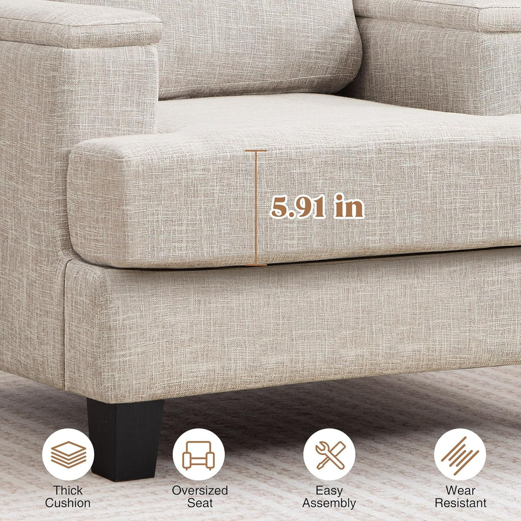 Accent Chairs Set of 2 with Armrest Storage, Modern Reading Living Room Chair, Upholstered Comfy Large Armchairs, Fabric Single Sofa Chair for Bedroom (Beige)