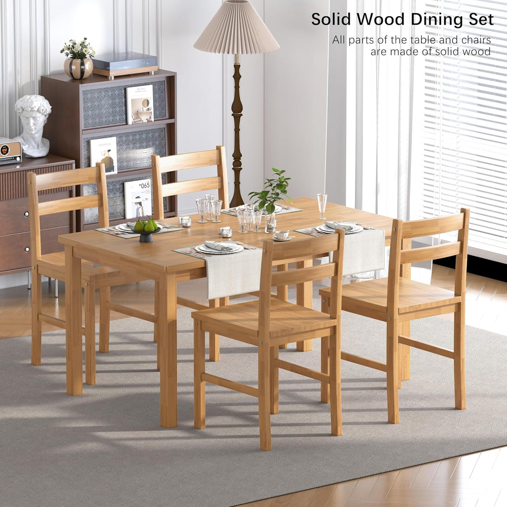 43.3 inch Solid Wood Indoor Modern Rectangular Dining Table Set for 4, Table and 4 Solid Wood Dining Chairs for Kitchen, Bar, Living Room, Breakfast Nook, Natural