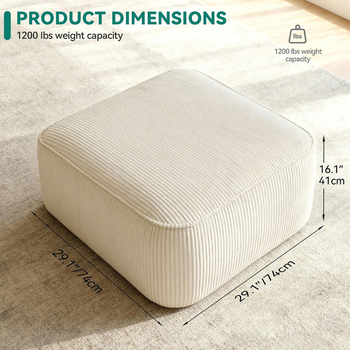 YITAHOME 29 Inch Cloud Modular Sofa Ottomans Corduroy for Living Room Bedroom, No Assembly Needed, Milky White | No Assembly Needed, Milky White