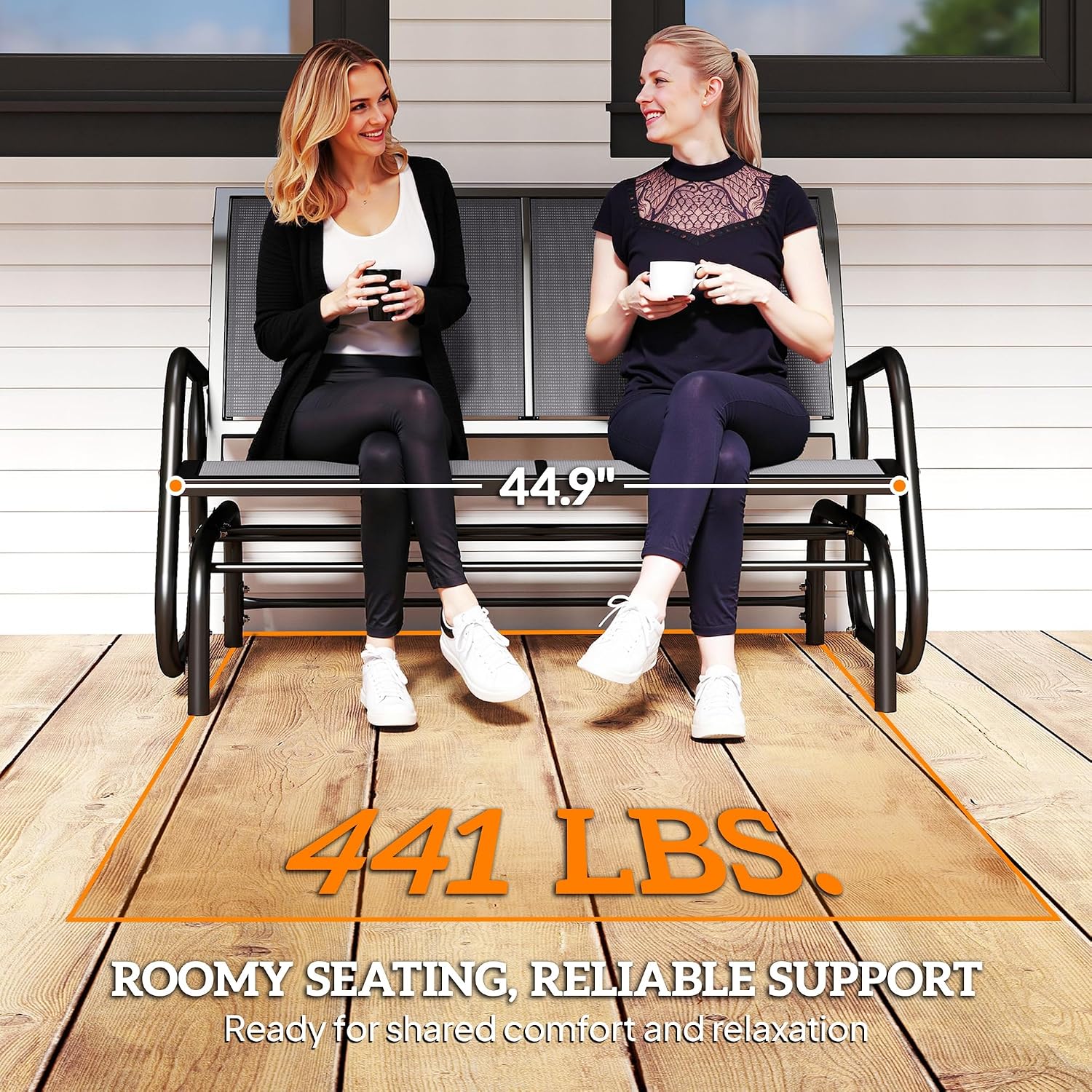 Outsunny 2-Person Outdoor Glider Bench with Steel Frame, Gray | Double Swing Rocking Chair, Loveseat, for Outside Patio, Backyard, Garden, Porch, Powder Coated