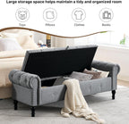 Storage Bench 67" Linen End of Bed Benches Grey | King Size Storage Bench for Bedroom with Rolled Arms Tufted Ottoman Benches Upholstered Bench for Living Room Entryway
