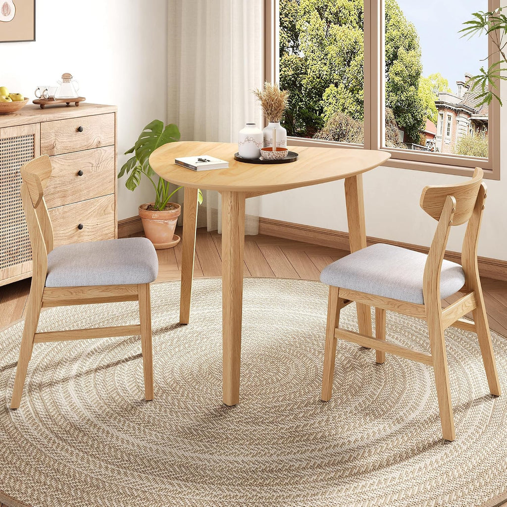 P PURLOVE Modern 3 Piece Table Set, Triangular Table and 2 Curved Wood Chairs for Living Room, Dining Room, Kitchen, Small Space, Minimalist Space-Saving (Natural)