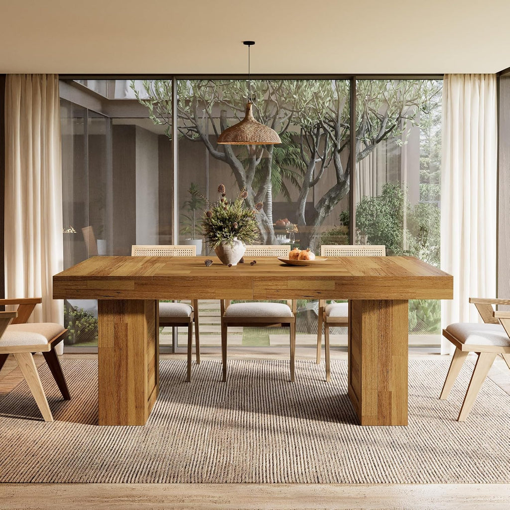 Tribesigns 63'' Farmhouse Dining Table for 6, Rectangle Wooden Kitchen Table with Heavy-Duty Legs, Rustic Large Dining Room Furniture for Family Meals, Banquets & Dinner Parties, Oak