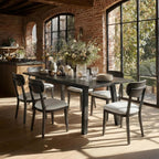 COLAMY Solid Wood Dining Chairs Set of 6, Mid Century Modern Upholstered Kitchen Chairs with 3.3" Thick Cushion, Farmhouse Dining Room Chairs with Level Legs & Wire-Brushed Finish, Black