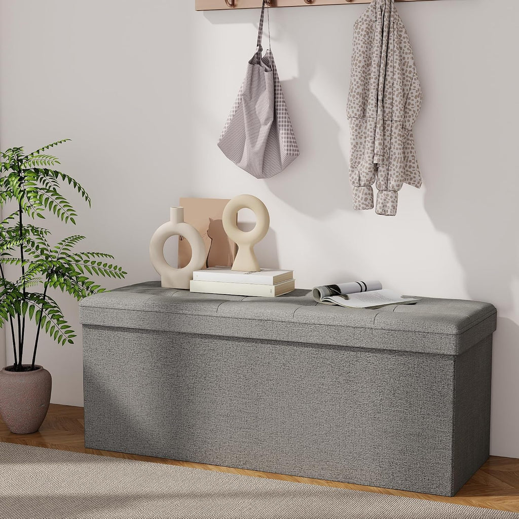 KROFEM 43.5" Folding Storage Ottoman Bench,Rectangle Foot Rest Stool for Living Room and Bedroom Holds 660 lbs,Light Gray