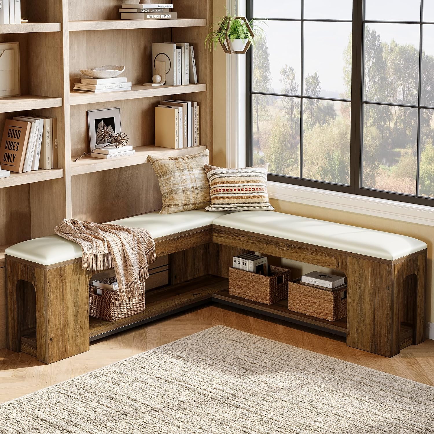 Tribesigns L Shaped Corner Bench, 47.24" Farmhouse Breakfast Nook Bench with Removable Seat Cushion, Corner Bench for Kitchen, Dining Room, Living Room