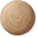Casafield Hand-Braided Jute Pouf Ottoman Footrest, 19" W x 19" D x 10-1/2" H - Round, Natural Woven Boho Floor Cushion, Home Decor for Living Room