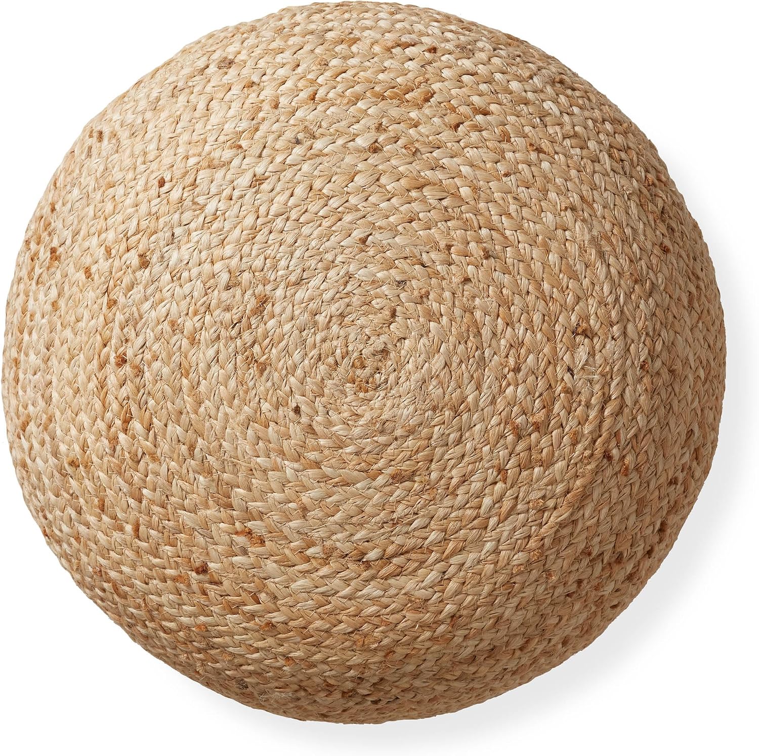 Casafield Hand-Braided Jute Pouf Ottoman Footrest, 19" W x 19" D x 10-1/2" H - Round, Natural Woven Boho Floor Cushion, Home Decor for Living Room